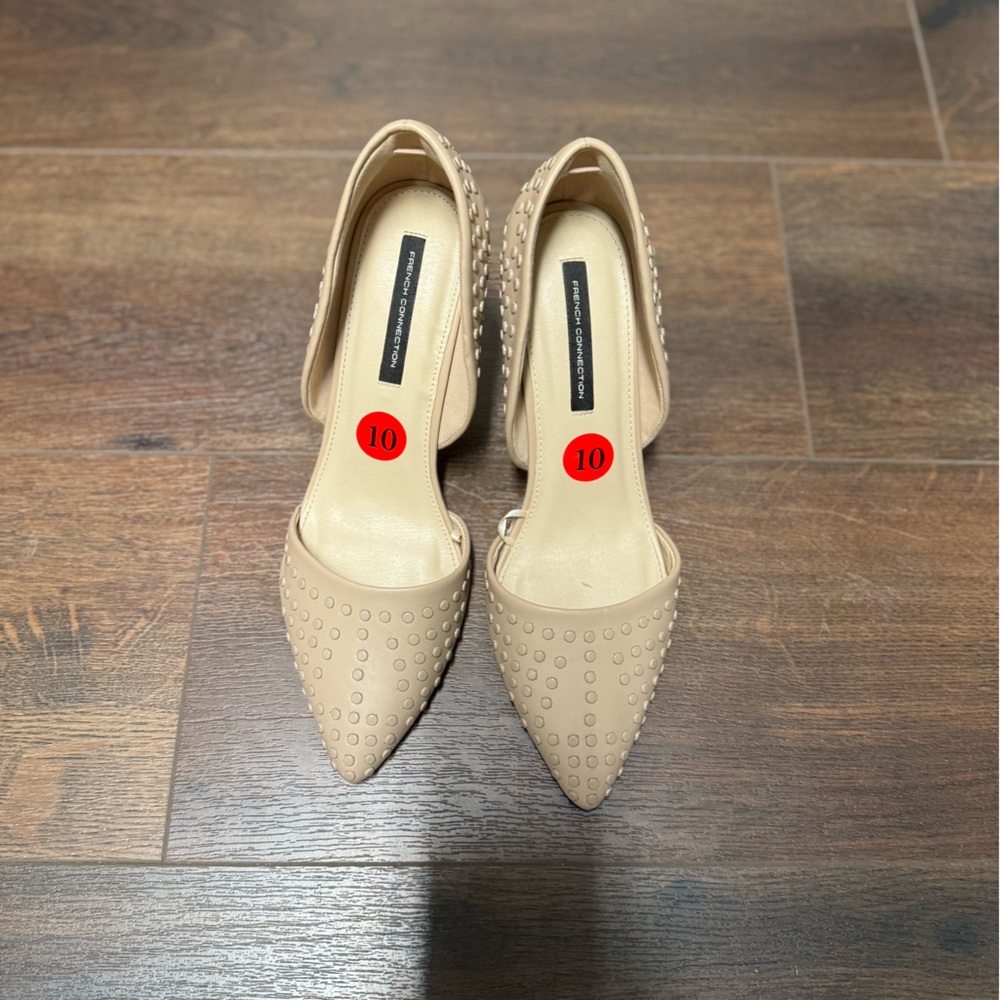 French Connection studded beige heels size 10 pre owned